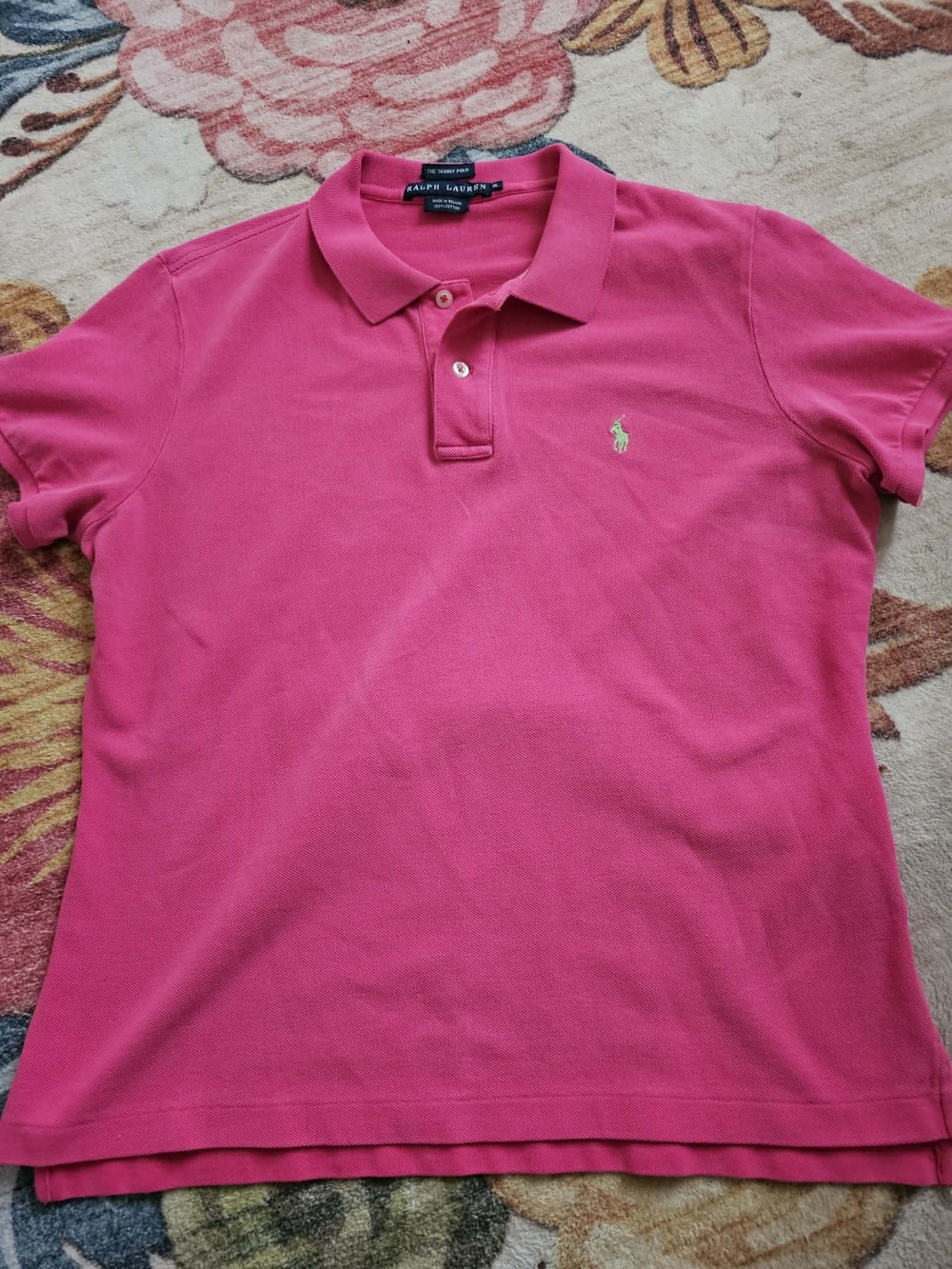Ralph Lauren Woman's Polo Shirt - Hot Pink with Lime Logo Sz XL